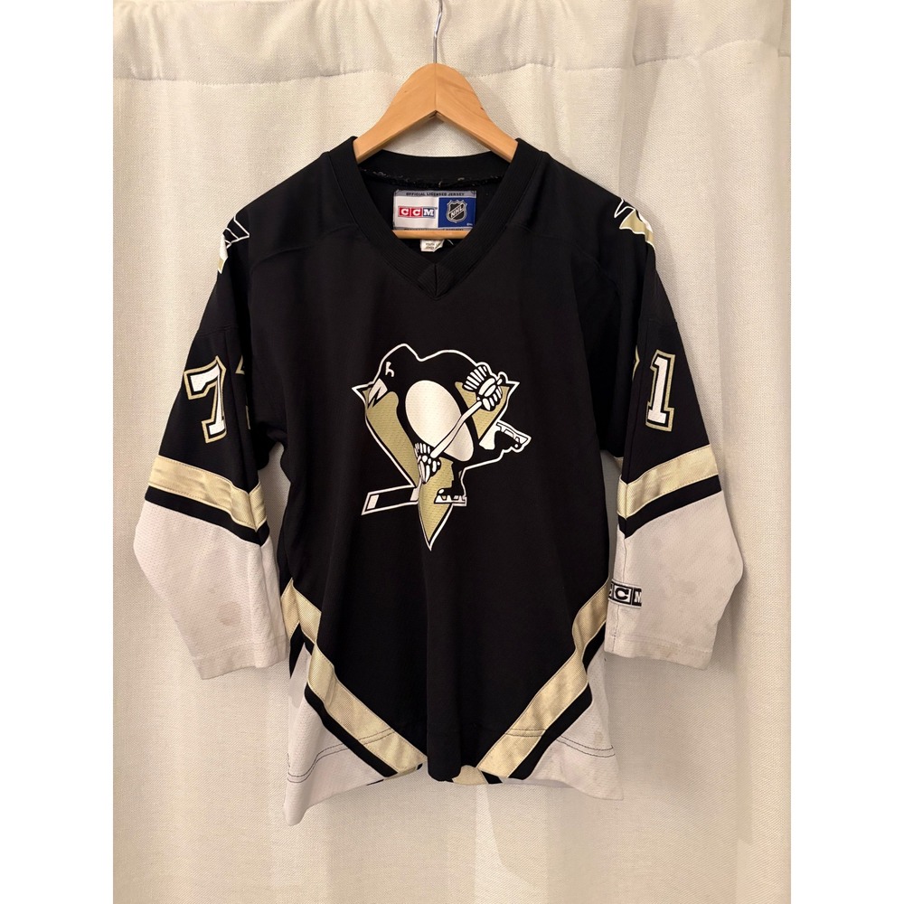 CCM Pittsburgh Penguins Evgeni Malkin 71 Hockey Jersey Youth L/XL Black Gold NHL